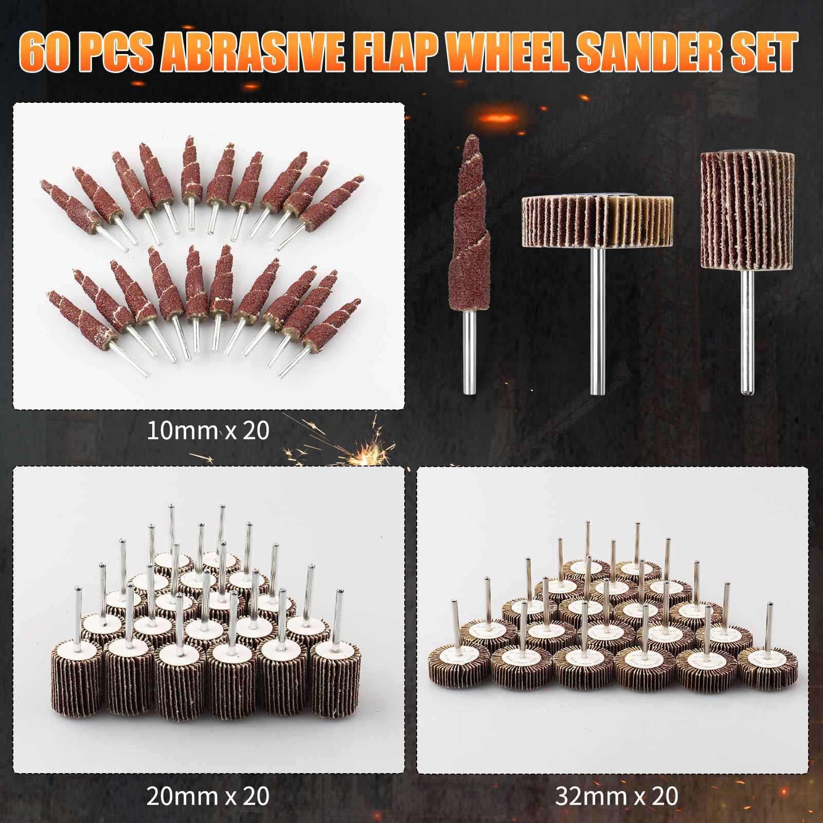 Mixiflor 60 Pcs Flap Wheel Sander for Dremel, 80 Grit Flap Sanding Wheel Rotary Tool Accessories Kit for Removing Rust and Polishing,1/8-inch Shank