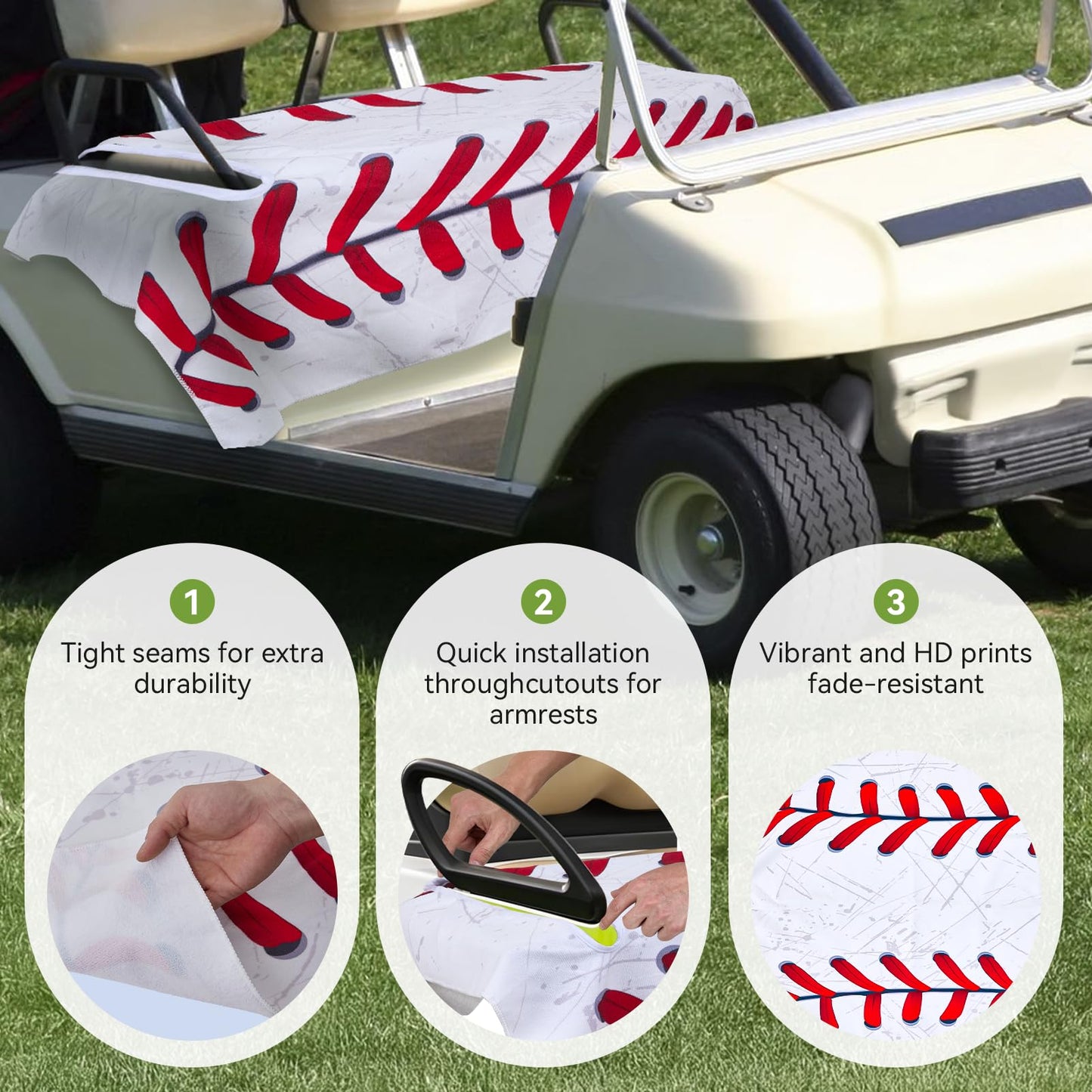 Warmiehomy Golf Cart Seat Covers for Summer or Winter, Universal Durable Breathable Anti-hot Golf Cart Seat Towel Blanket for 2 Person Seats Golf Carts (Sports Ball)