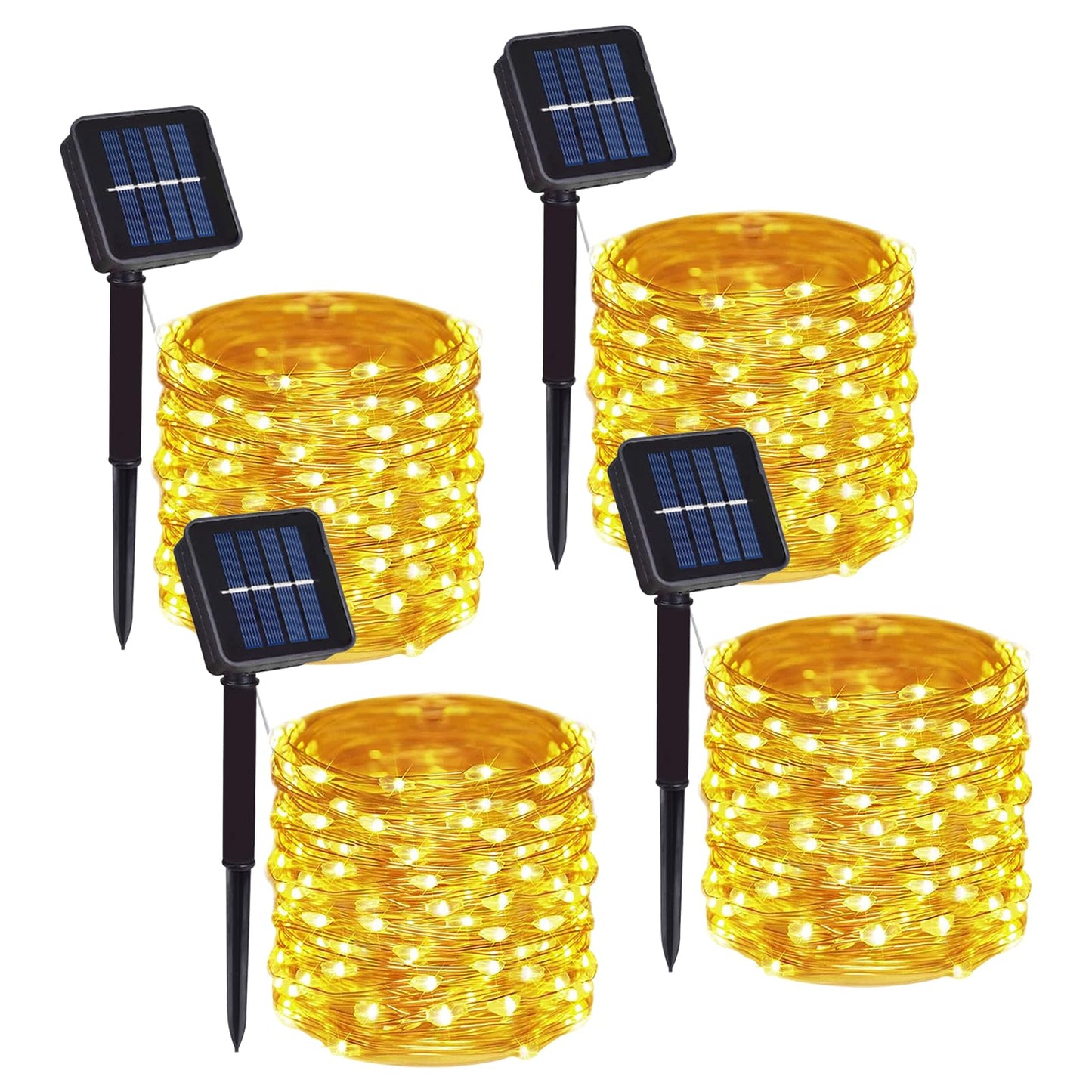 4 Pack Solar Powered Copper Wire String Lights Outdoor, Total 400LED Waterproof 8 Modes Fairy Lights for Garden, Patio, Party, Yard, Christmas (Warm White)