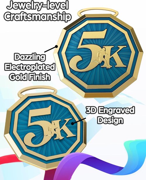 5K Running Medals - Heavy Duty 3'' Double-Sided 3D Engraved Trophy for Adult Sports Competitions