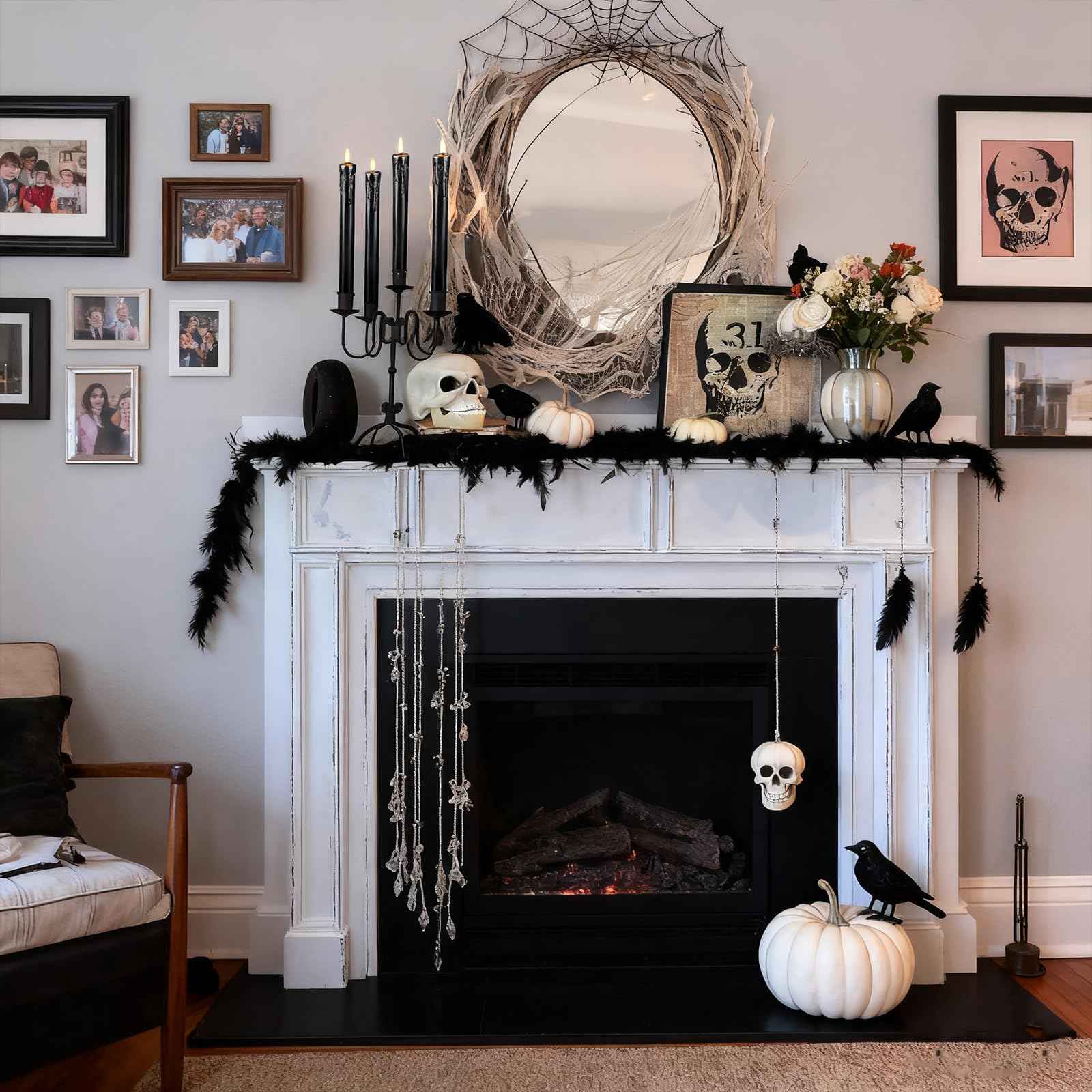 Lezonic Black Flameless Taper Candles Battery Operated with Remote, Long LED Candlesticks Flickering Real Wax Set of 6, 9.5 inch Battery Candles with Realistic 3D Flame for Halloween