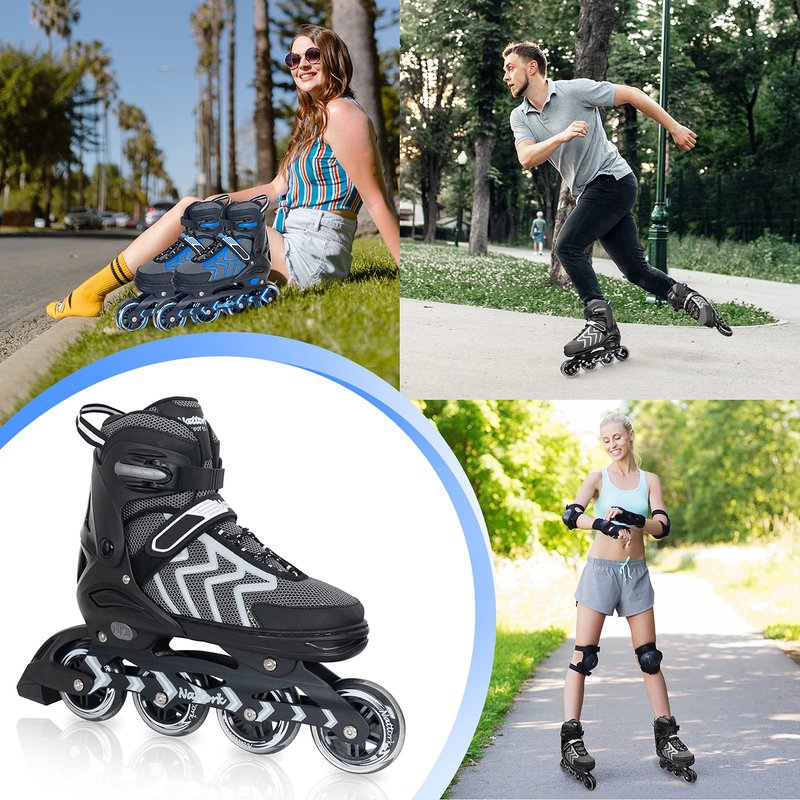 Nattork Adjustable Blades Roller Skates for Adults Women and Men,Outdoor & Indoor Black Inline Skates for Kids,Boys,Beginners, Men Size 9 10 11 11.5