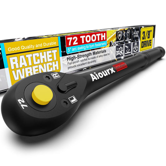 Aiourx 3/8" Drive Ratchet, 72-Tooth Ratchet Handle, 9 Inch Quick Release Reversible Ratchet Wrench, CR-V Steel, Mechanical Maintenance, Automobile and Motorcycle Repair