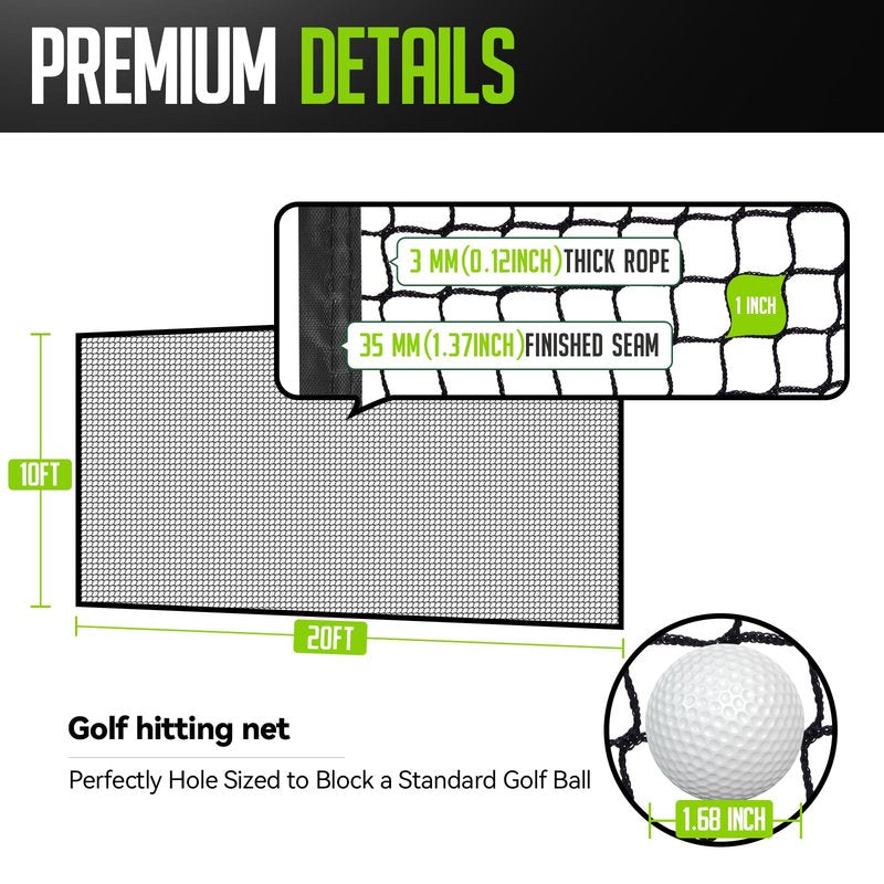 ZEALFEEL Golf Net for Backyard, 10 x 20Ft Heavy Hitting Net for Golf, Baseball, Hockey, Soccer, Durable and Portable, Double Finished Seam, Sports Net Barrier Net with Carry Bag Indoor Outdoor Use