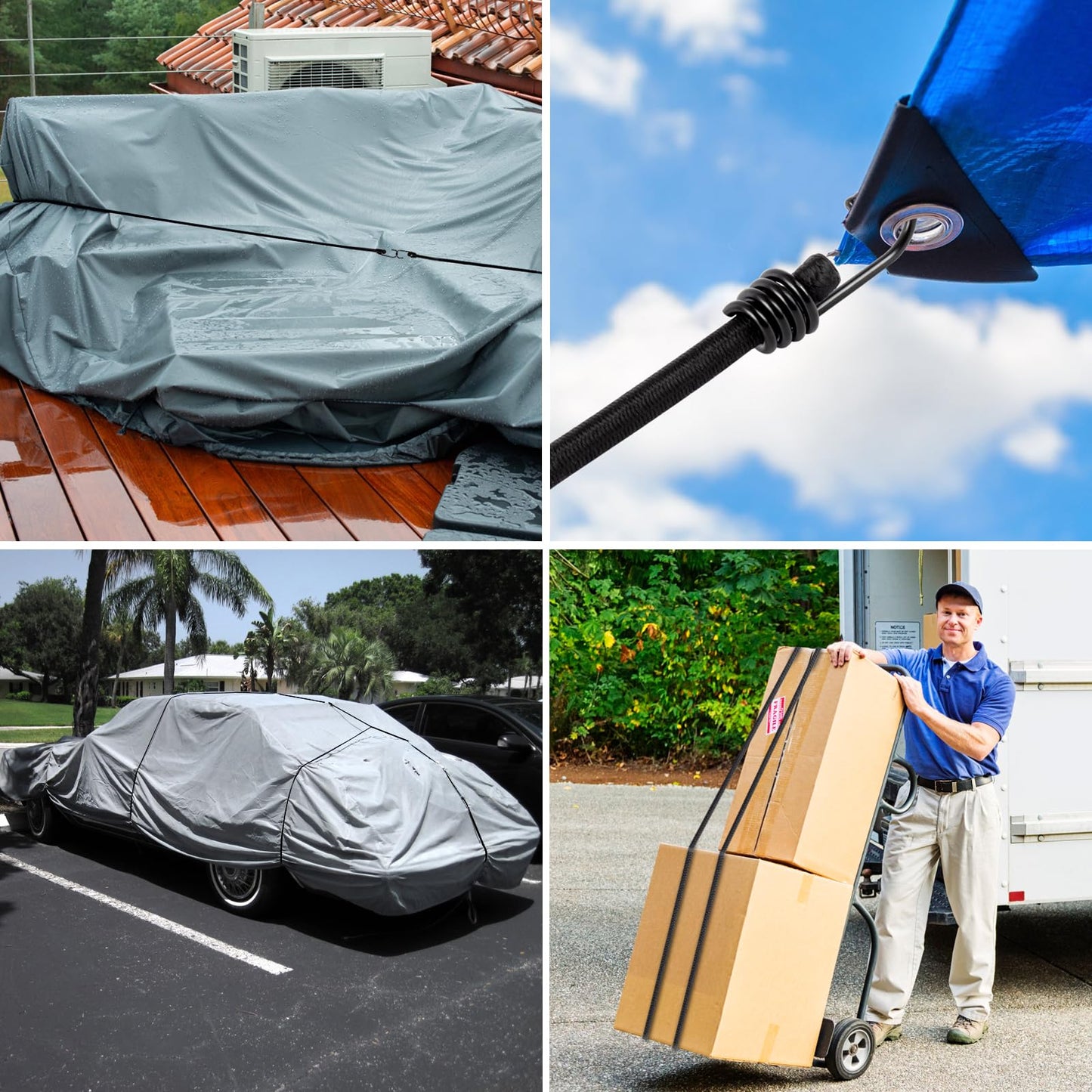 Small Bungee Cord with Hooks 6 Inch-10 PackBlack Bungee Cords Hooks Heavy Duty Outdoor,8 MM Diameter Bungee Tie Down Straps for Camping, Tarps, Tents, Hiking,Hunting,Trucks and Boats