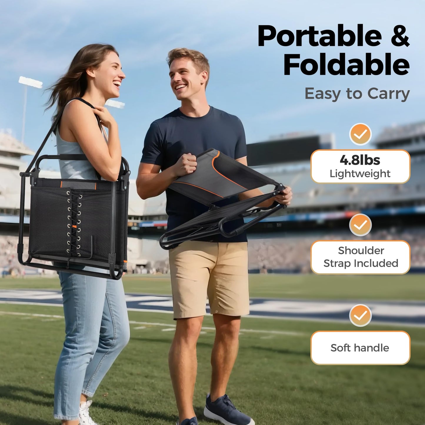 ALPHA CAMP 2PK Stadium Seats for Bleachers, Portable Wide Bleacher Seats with Backrest and High-Density Foam Padding, Stadium Chairs with Cup Holder for High School Football & Baseball