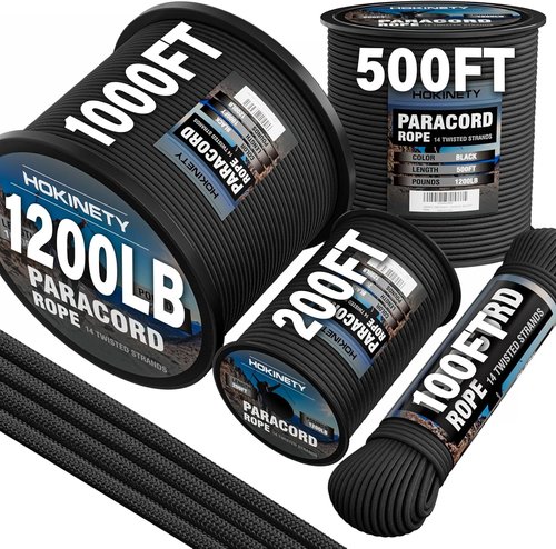 1200 Paracord Rope - 4.4mm Nylon Parachute Cord for Outdoor Camping & DIY Projects | 100FT Black