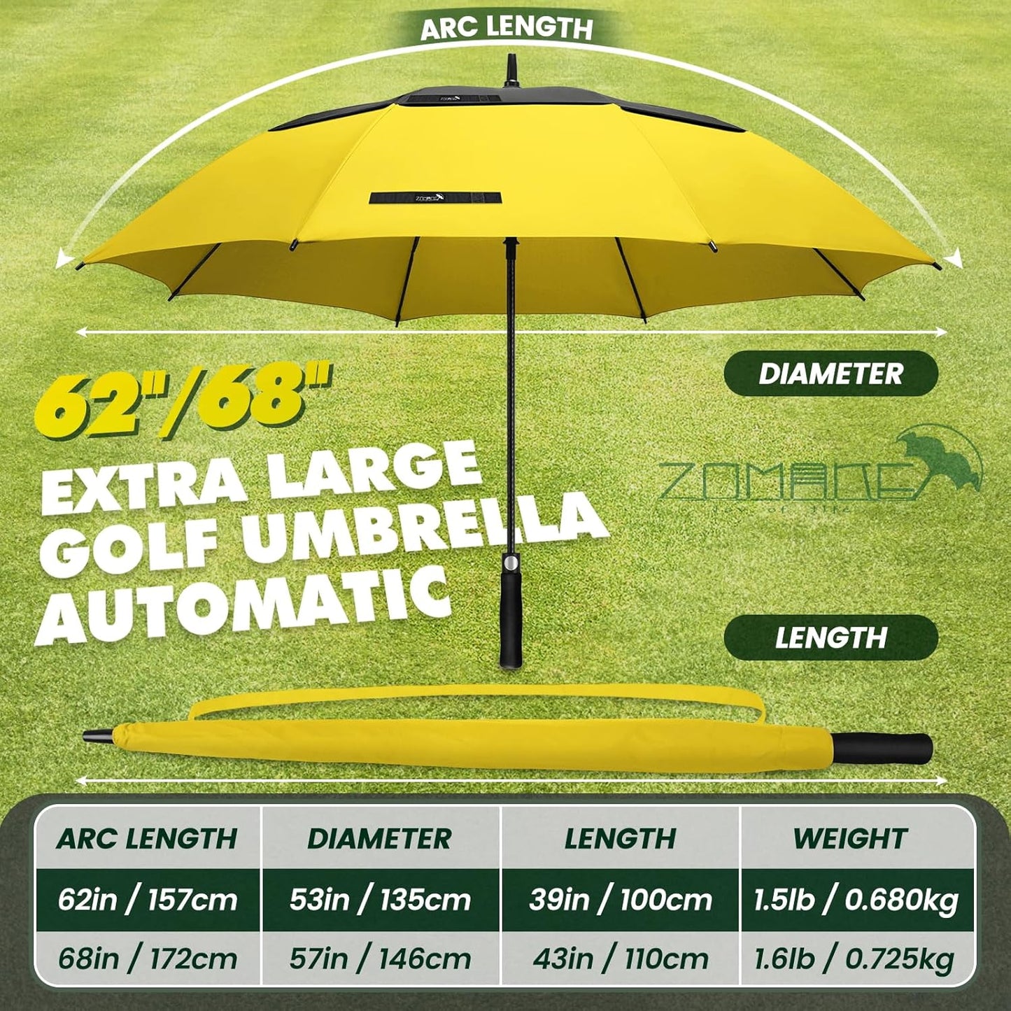 ZOMAKE Golf Umbrella - Large 62/68 Inch Windproof Double Canopy for Rain & Sun Protection
