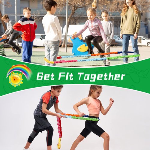Jecery Cooperative Stretchy Band Carnival Games Elastic Fleece Tug of War Rope Sack Race Bags Legged Race Bands for Stretchy Band Music Activities Field Day Kids Adult Games(1 Pcs,16.4 ft)