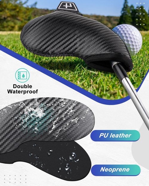 Iron Golf Head Club Set,10pcs Golf Iron Covers, Black Leather Headcover Wedge Covers for Callaway Taylormade Ping Cobra RH and LH Etc