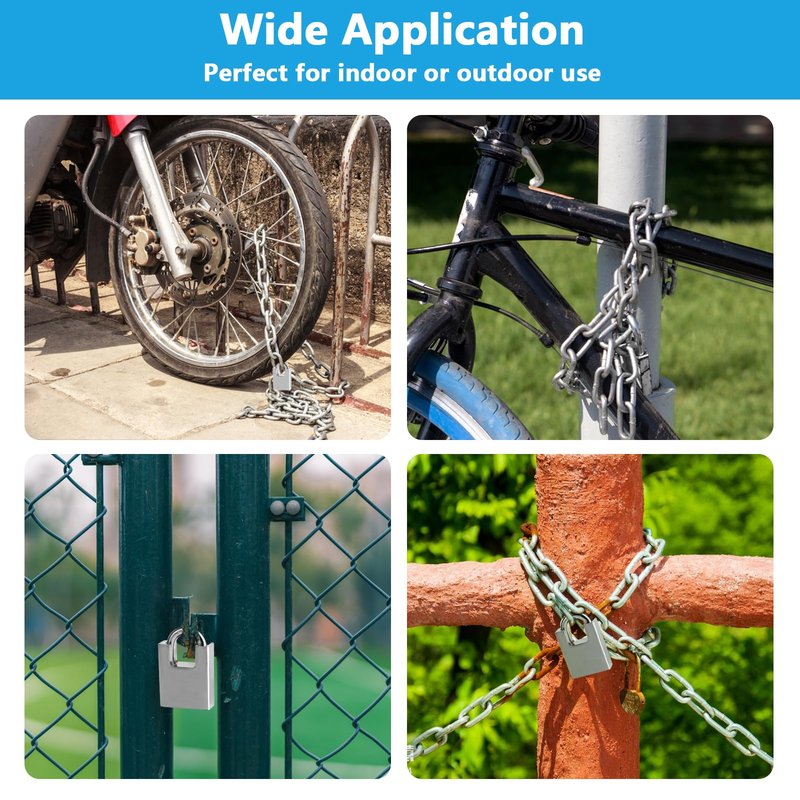 47.24 inch/1.2 Meter Stainless Steel Security Chain Lock with Anti-Cut Padlock & 2 Keys - Heavy Duty Anti-Theft Protection for Bicycle, Motorcycle, Scooter, Door, Fence, Garage