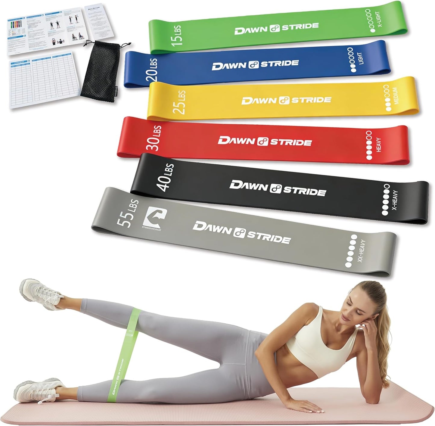 Skiennix 6-Levels Resistance Exercise Loop Bands Set - Elastic Workout Bands for Yoga & Strength Training | Includes Guide & Carry Bag