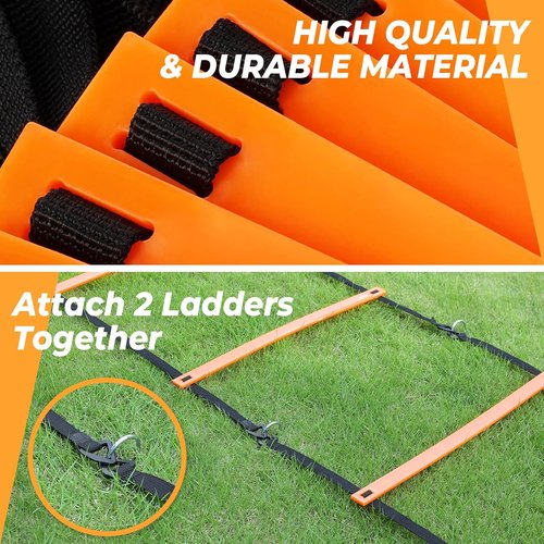 GHB Pro Agility Ladder - 20ft Soccer Kick Trainer Set with 12 Rungs, 10 Cones & Carrying Bag