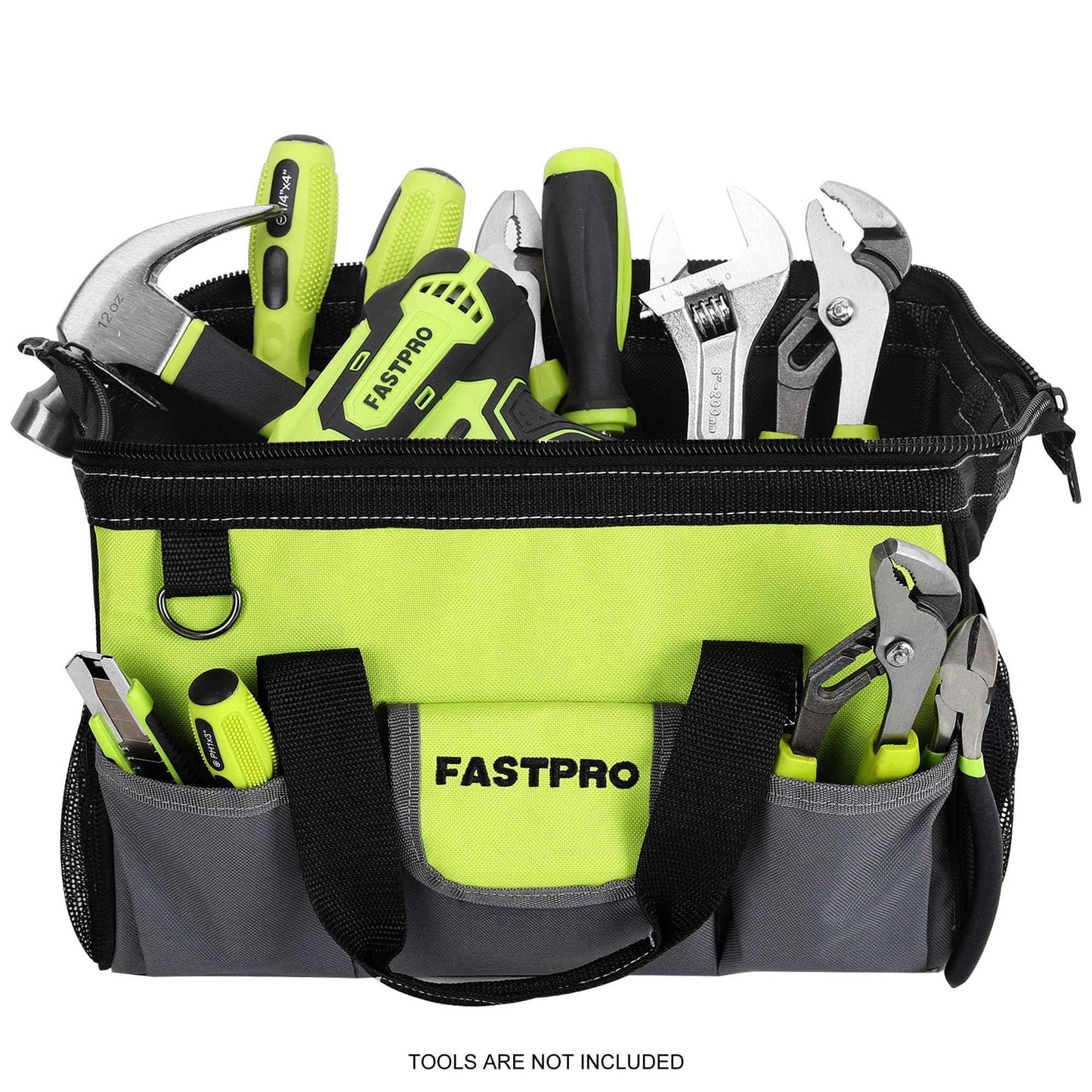 FASTPRO 13-inch Wide Mouth Tool Bag, Multi-pocket Tool Organizer with Adjustable Shoulder Strap