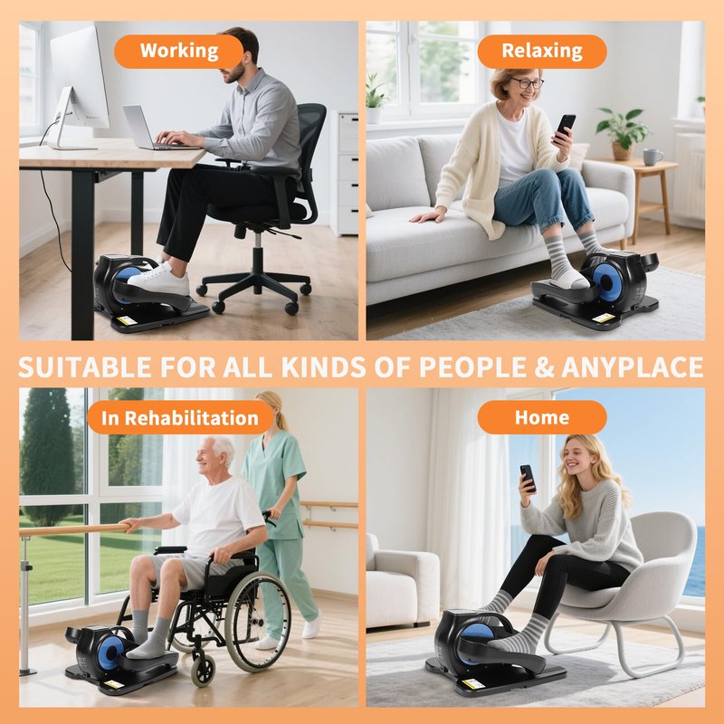 Drtenvd Under Desk Elliptical Machine, Leg Exerciser as Seen on TV for Seniors with 12 Speeds and 12 Modes, Portable Seated Pedal Trainer, Remote Control Elliptical Exerciser for Home Office
