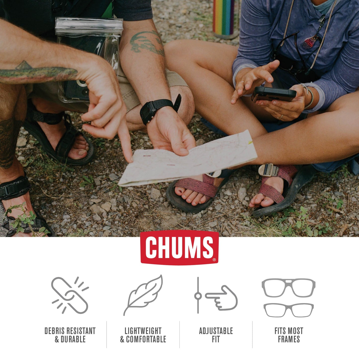 Chums Slip Fit Rope Glasses Retainer - Unisex Adjustable Eyewear Holder Sunglasses Strap (Black/Silver)