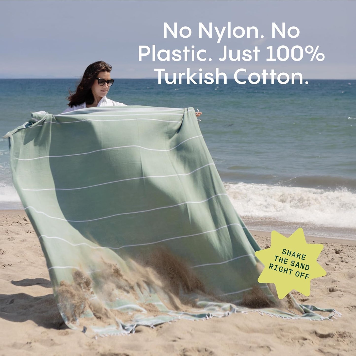 WETCAT Turkish Beach Blanket - Sandproof, Ultra Soft 100% Turkish Cotton | Extra Large 82"x82" - Beige
