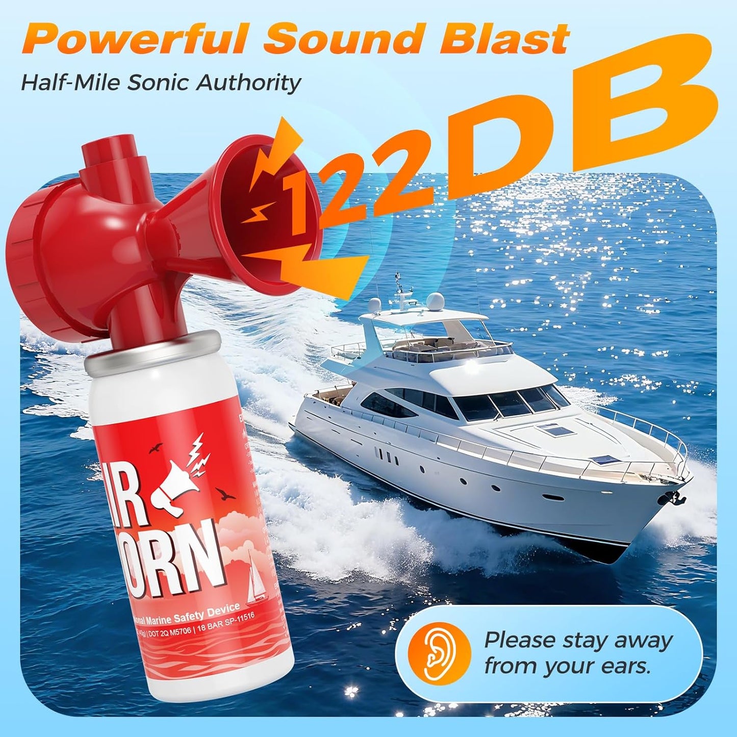 Nicehill Air Horn - 122dB Loud Safety Horns for Boating & Sporting Events | 2 Pack, Easy Button Operation