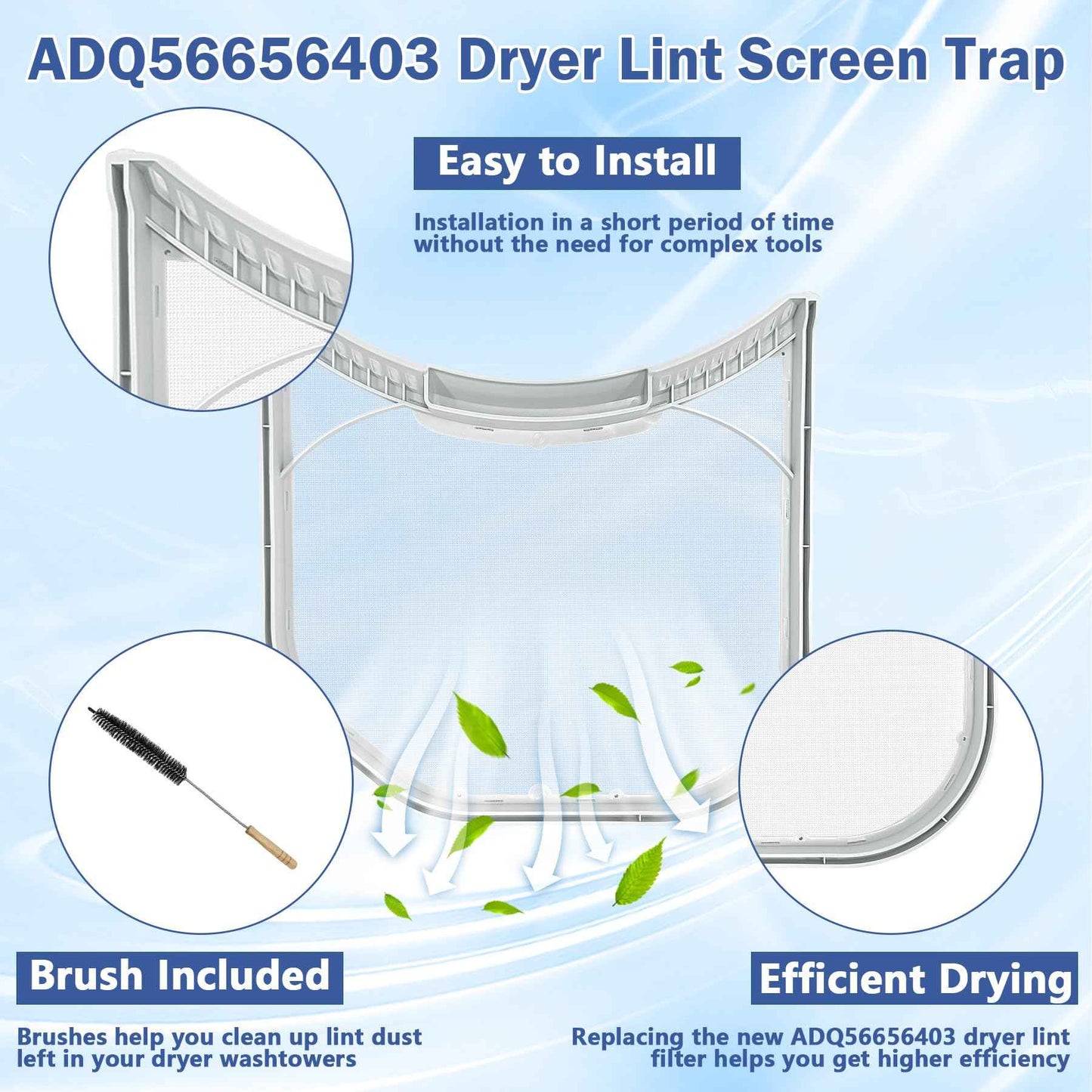 ADQ56656403 Dryer Lint Filter Compatible with LG WashTowers AP7012980 PS16546780 Dryer Lint Screen Trap with Vent Lint Brush - without Felt Seal