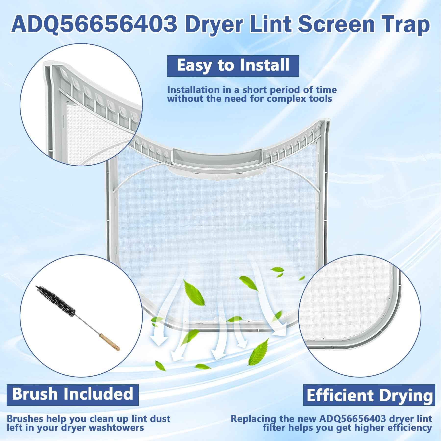 ADQ56656403 Dryer Lint Filter Compatible with LG WashTowers AP7012980 PS16546780 Dryer Lint Screen Trap with Vent Lint Brush - without Felt Seal