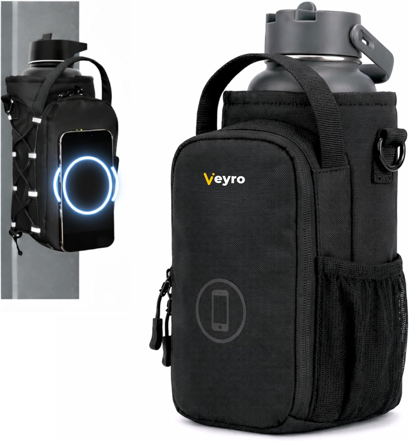 Veyro Magnetic Gym Bag - Strong Magnetic Phone Holder & Water Bottle Pouch | Compact Crossbody (Black)