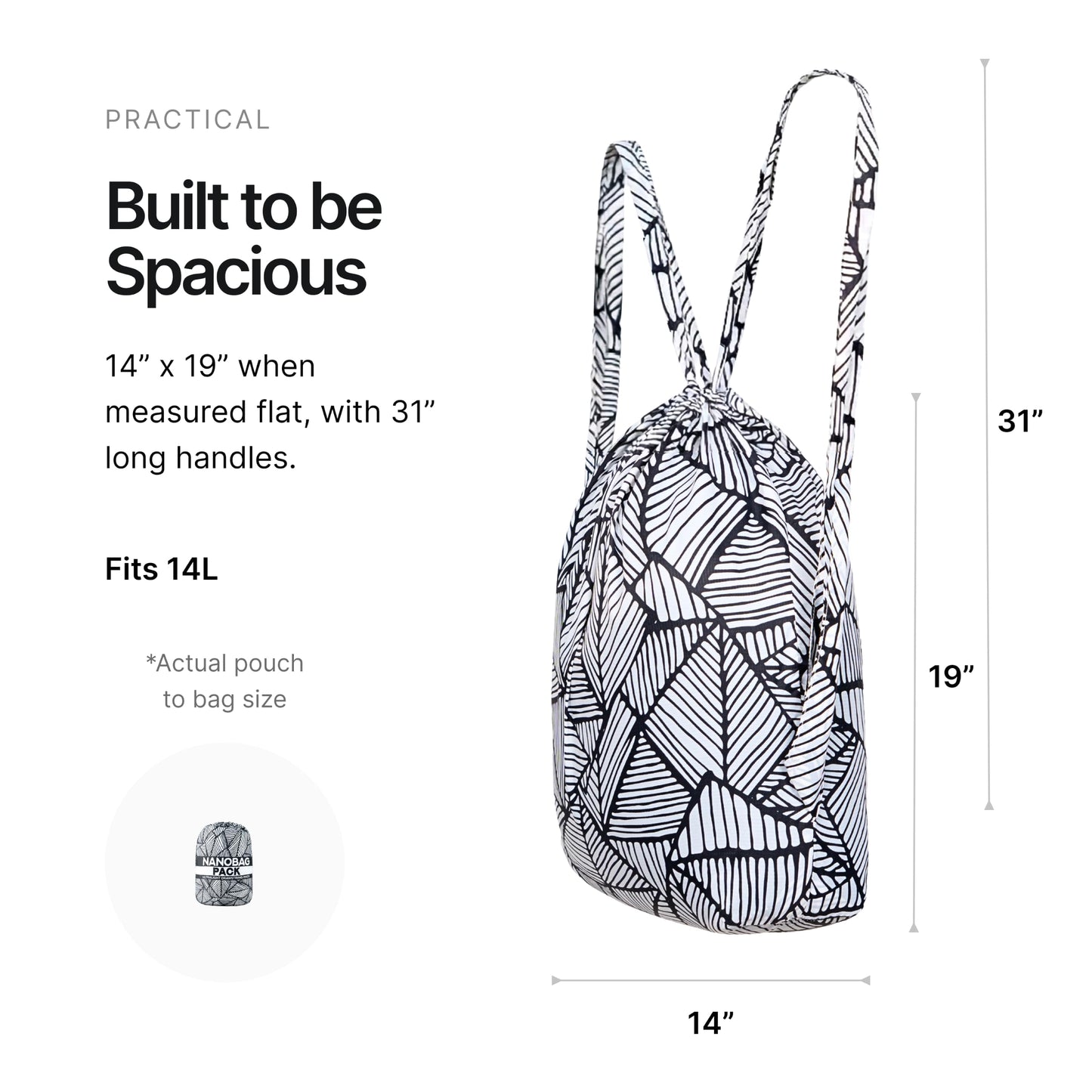 Nanobag Pack - Ultralight 14L Drawstring Backpack for Travel & Daily Use, Compact Mini Hiking Pack for Men & Women