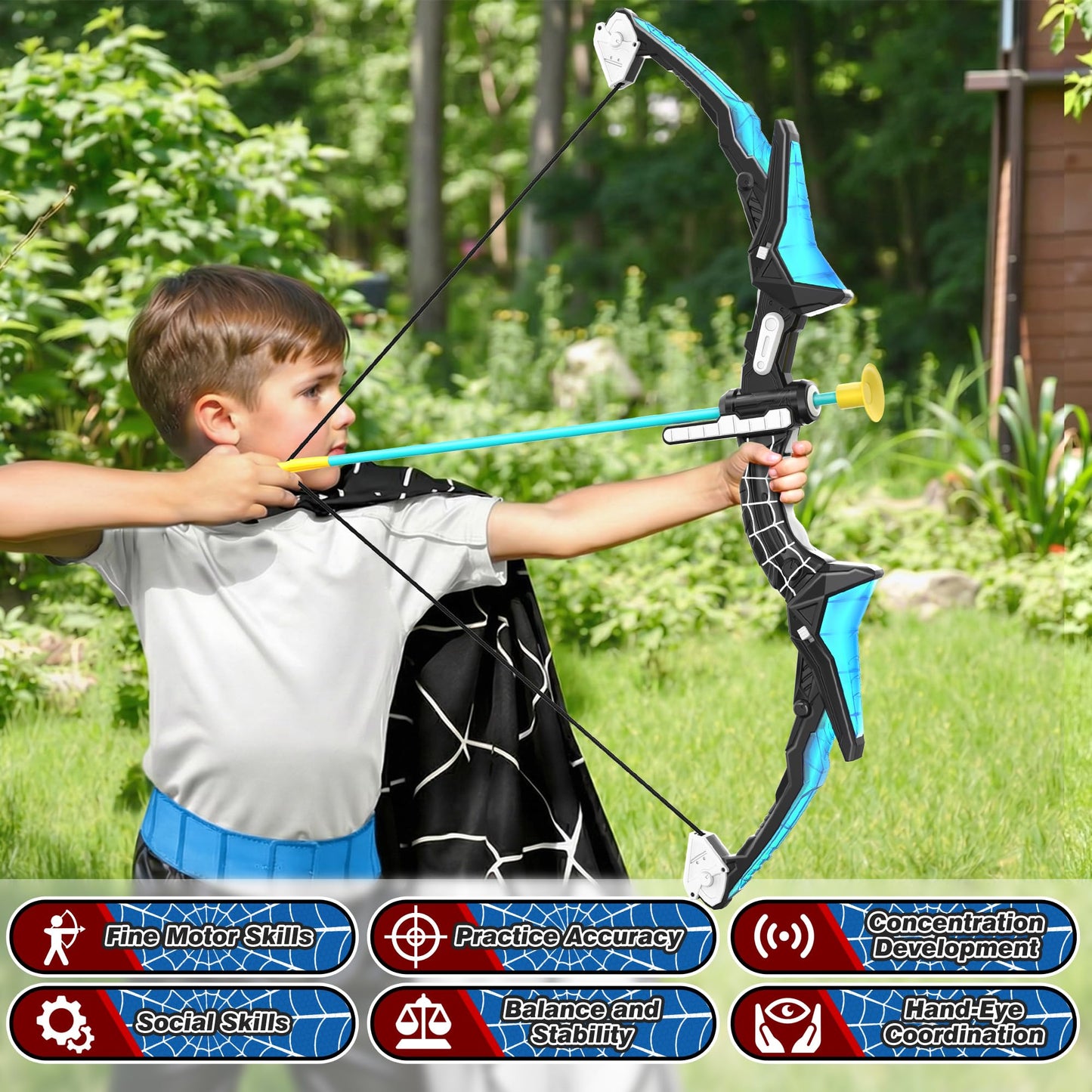 Polkoliye 2 Pack of Kids Bow and Arrow Set, LED Light Up Archery Toy Set with 14 Suction Cup Arrows, Detachable Target, Indoor Outdoor Hunting Play Gift Toys for Kids, Boys & Girls Ages 6-12
