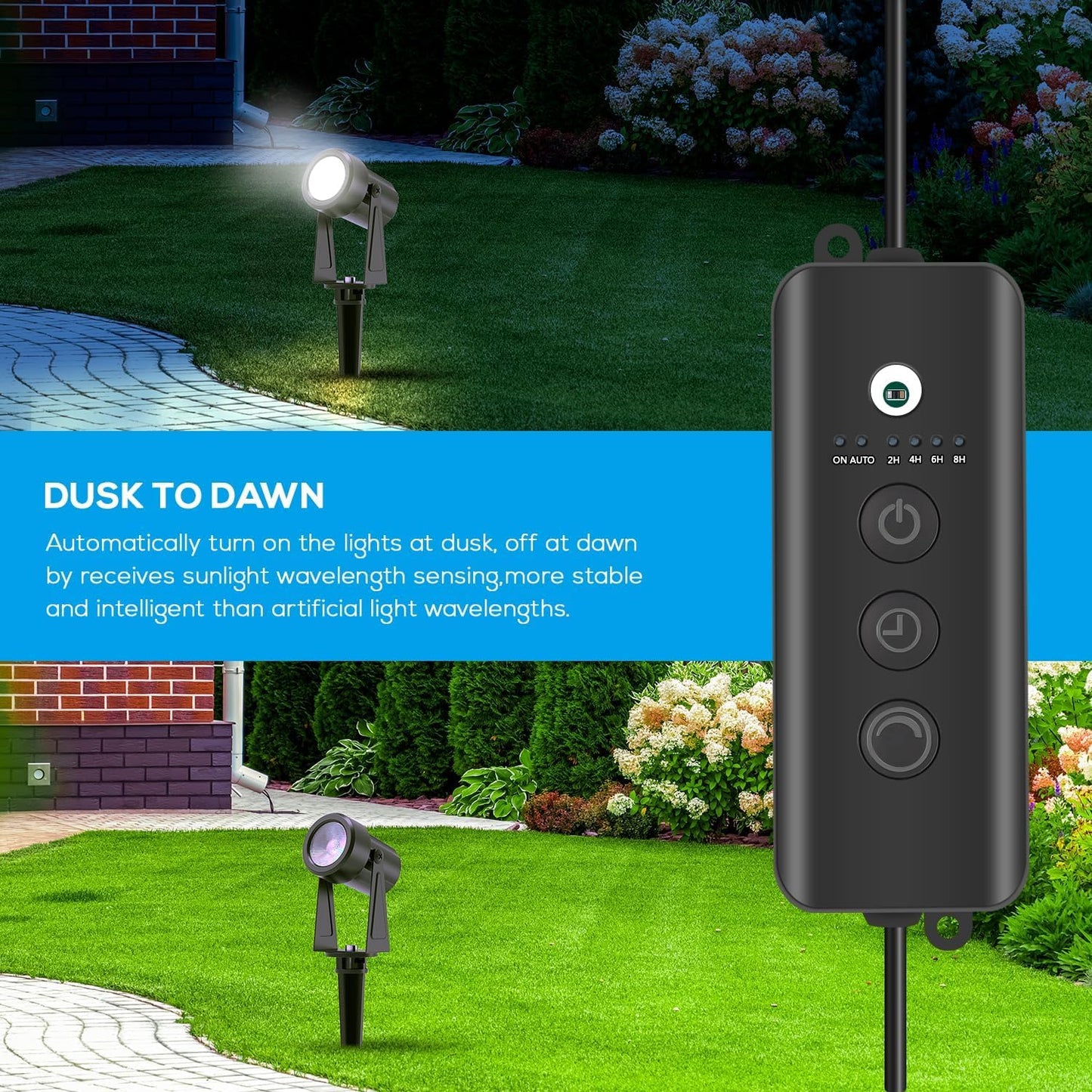 SUNTHIN Outdoor Landscape Lighting with Dusk to Dawn Sensor Controller, 8 Pack
