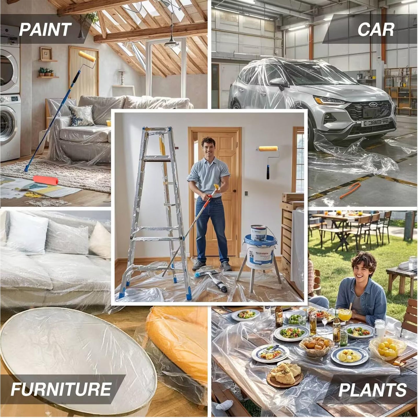 King Origin Plastic Drop Cloth, 6 Piece Drop Cloth for Painting, 9x12 Feet, Waterproof and Dust-Proof Clear Cloth, Paint Tarps Drop Cloth for Furniture Cover