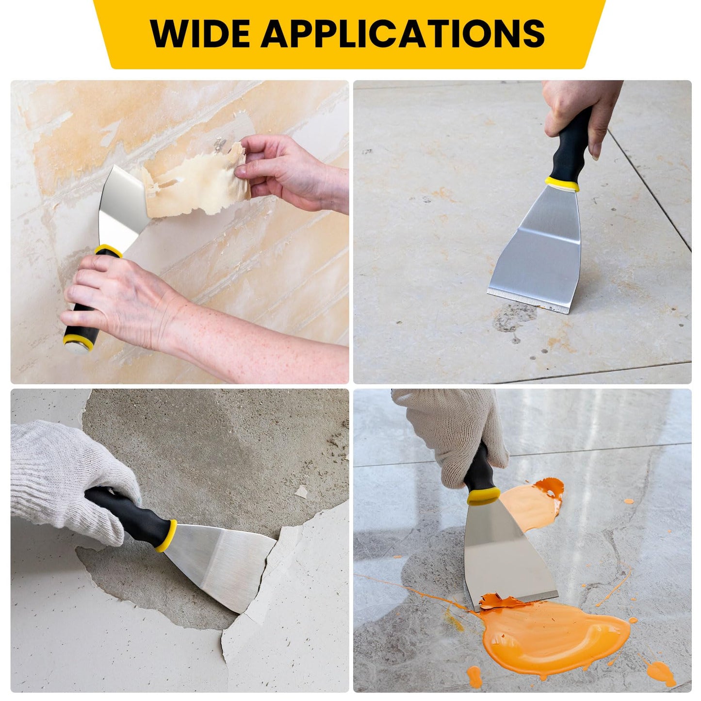 Mister Rui 3" Bent Scraper, Heavy Duty Paint Scraper Tool with Pole Socket Hammer End, Stainless Steel Bent Blade with Anti Slip Rubber Handle, Curved Floor Scraper for Cleaning, Removing, Repairing