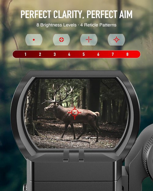 HIRAM Reflex Sight - 2 MOA Red Dot Sight with Green Laser | 4 Reticle Patterns & 8 Brightness Settings for Tactical Use