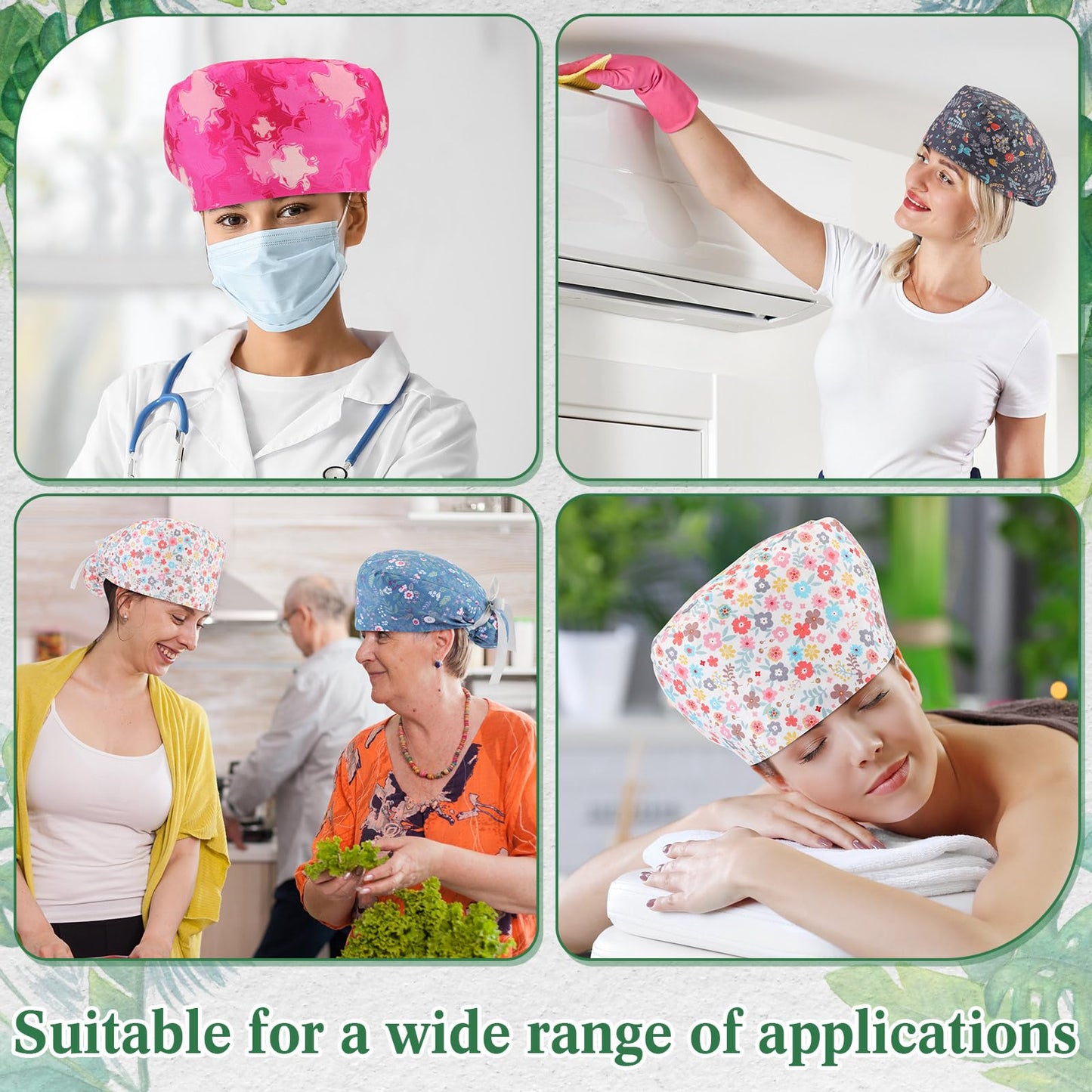 Croknit 6 Pcs Scrub Cap Women Adjustable Nurse Cap with Button Bouffant Medical Surgical Hat Sweatband for Gift(Stylish Style)