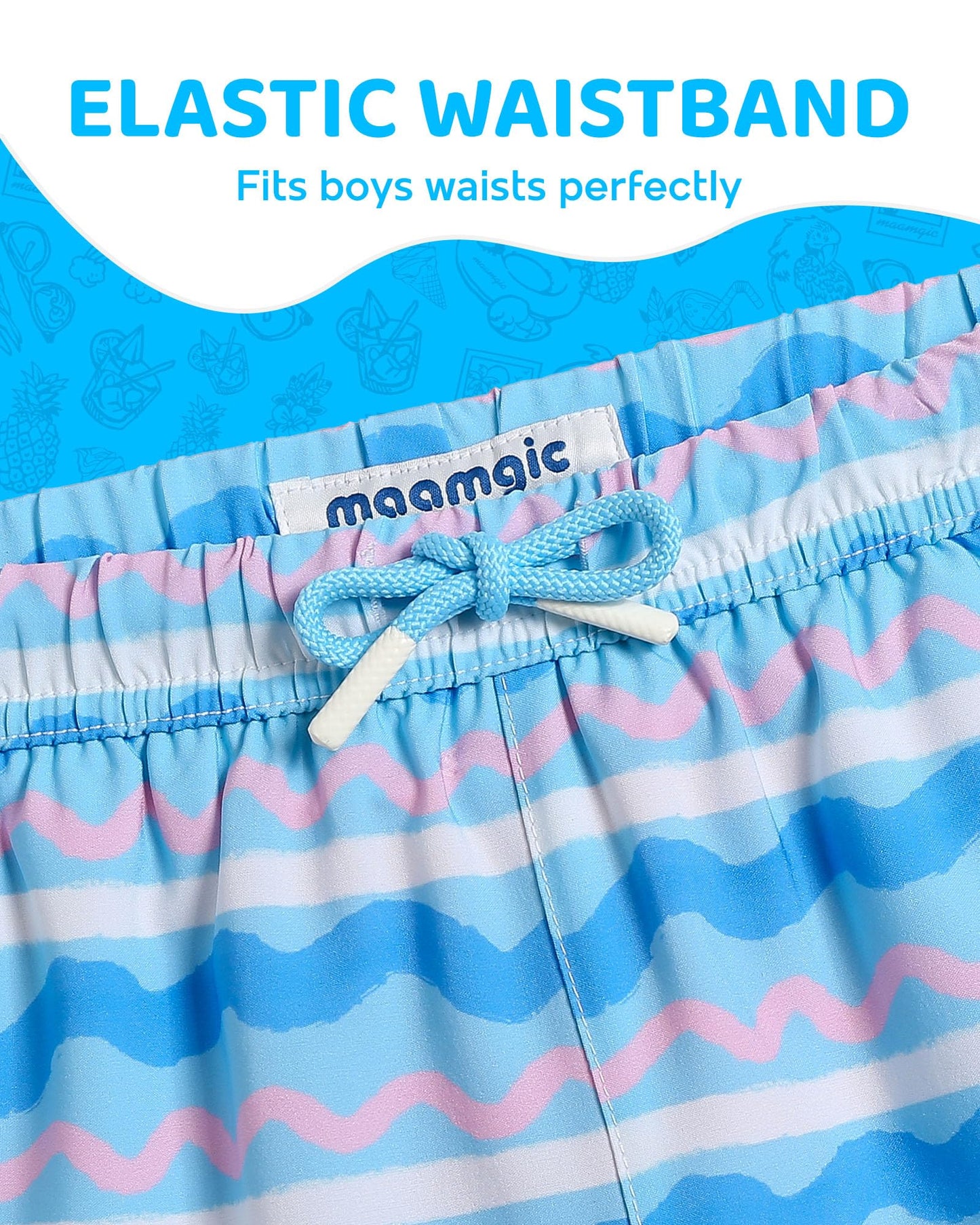 maamgic Boys Swim Trunks with Compression Liner Toddler Boy Swimsuit Quick Dry 4-Way Stretch Swimming Trunks Colorful Wave Line 2T