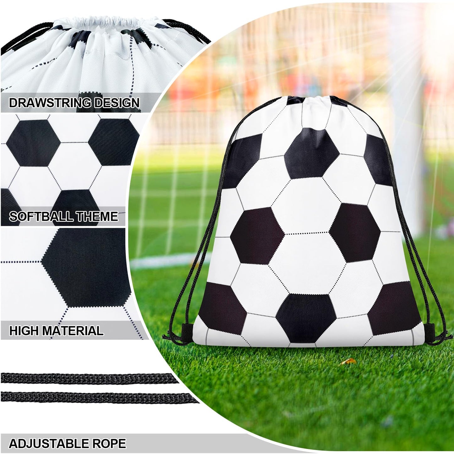 Grneric 14 Pcs Soccer Drawstring Bags Party Favor Goodie Bags Cinch Bag Sackpack for Sports Teams Birthday Supplies(Soccer)