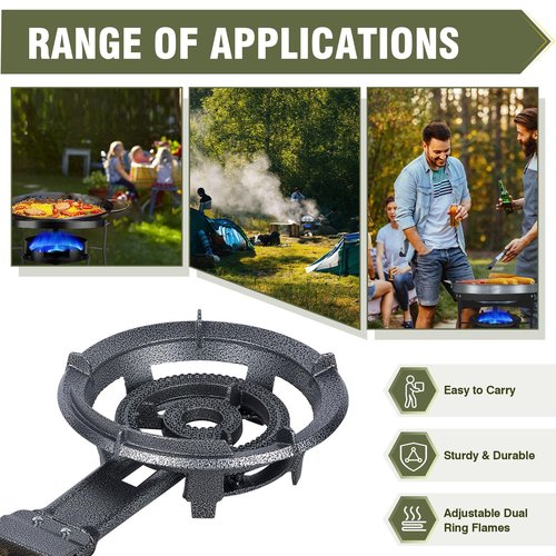 Bestfire 13" Single Propane Burner Stove 90,000 BTU Cast Iron Portable Outdoor Burner with 0-20 PSI Adjustable Regulator and 4ft Hose Perfect for Outdoor Wok Cooking