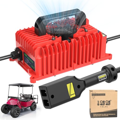10L0L 18 AMP 36 Volt Golf Cart Battery Charger Compatible with EZGO TXT D Style Plug Portable Golf Cart Charger IP67 for Lead Acid Lithium AGM/Gel Battery - Red