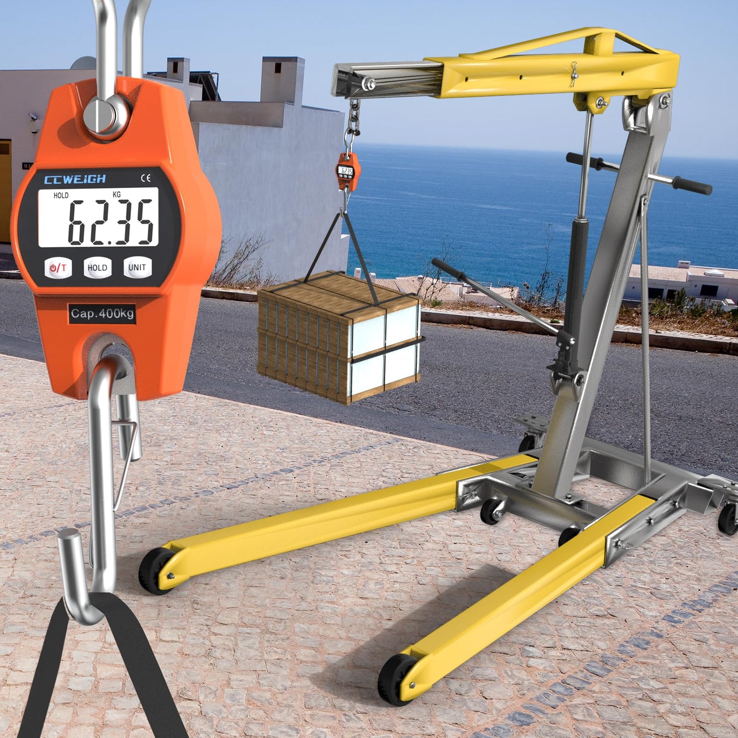 CCWEIGH Hanging Scale Handheld 880lb/400kg Crane Scale Luggage Scale,with ABS Plastic case & Big LCD Display, Portable Digital Mini Crane Scale Fishing Scale,for Gym,Hunting,Travelling
