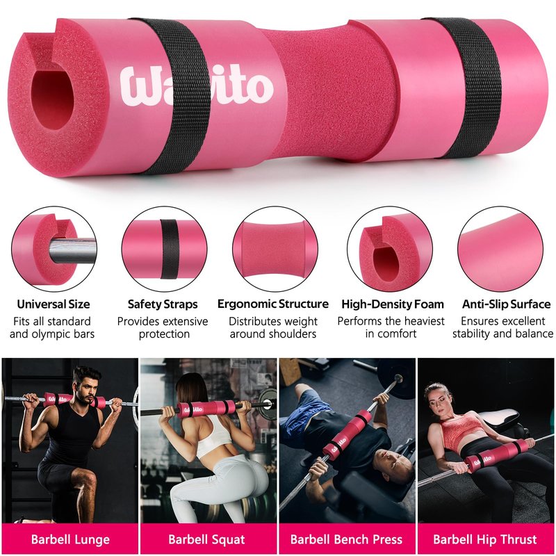 WALITO 8Pcs Barbell Pad Set for Hip Thrust - Squat Pad,Gym Accessories for Women with Bar Bad,Bench Press, with Gym Ankle Straps,Resistance Bands for Working Out,Lifting Strap,Carry Bag