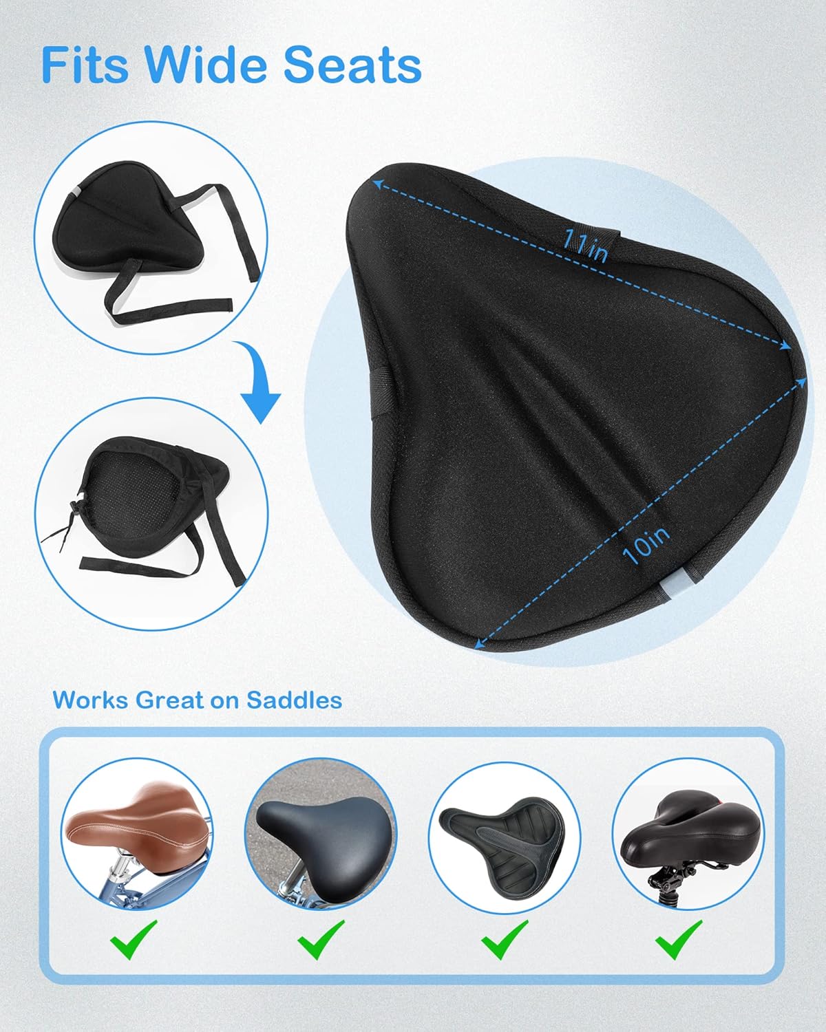 Skiennix Bike Seat Cushion - Gel Cover for Ultimate Comfort | 11x10 Inch for Indoor & Outdoor Use