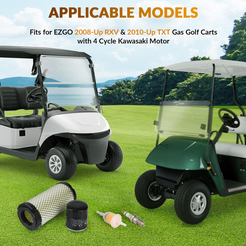 CLUBRALLY Golf Cart Tune Up Kit for EZGO RXV 2008-Up & EZGO TXT 2010-Up Gas Carts 4 Cycle with Kawasaki Motor, Air Filter 28463-G01,Oil Filter 607454, Fuel Filter 72084-G01, Spark Plug 607462