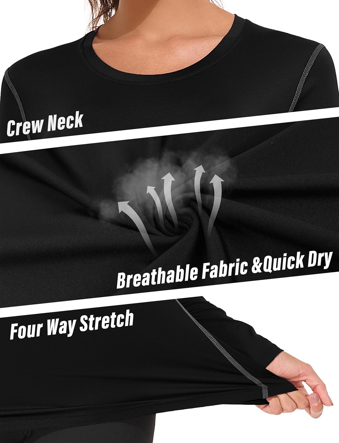 WANAYOU Women's Long Sleeve Compression Shirt - Breathable Dry Fit Workout Top | 2-3 Pack