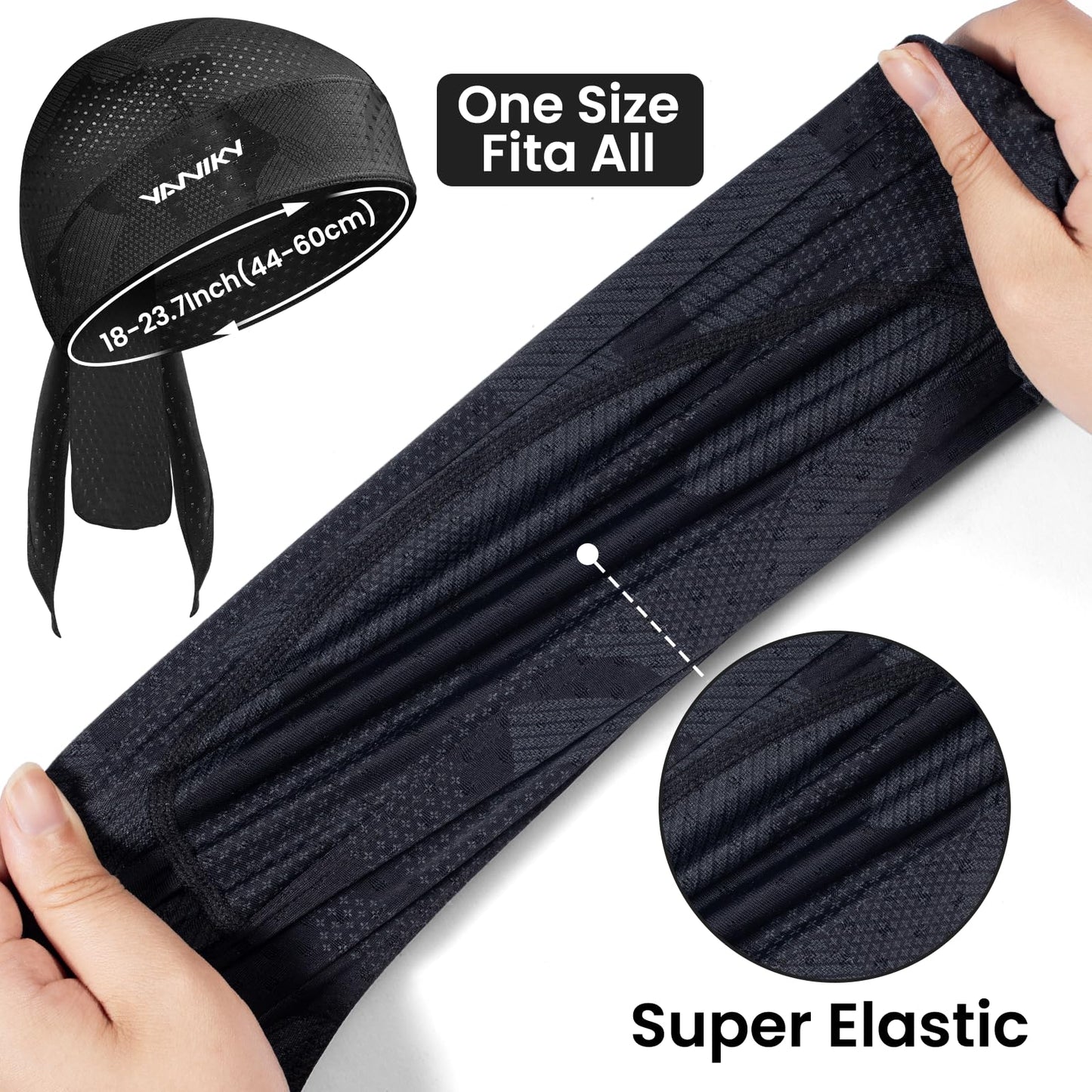 YANIKY Bandana Skull Caps for Men Women Quick-Drying Cooling Do Rag Breathable Durag Cap Helmet Liner for Cycling Running Black