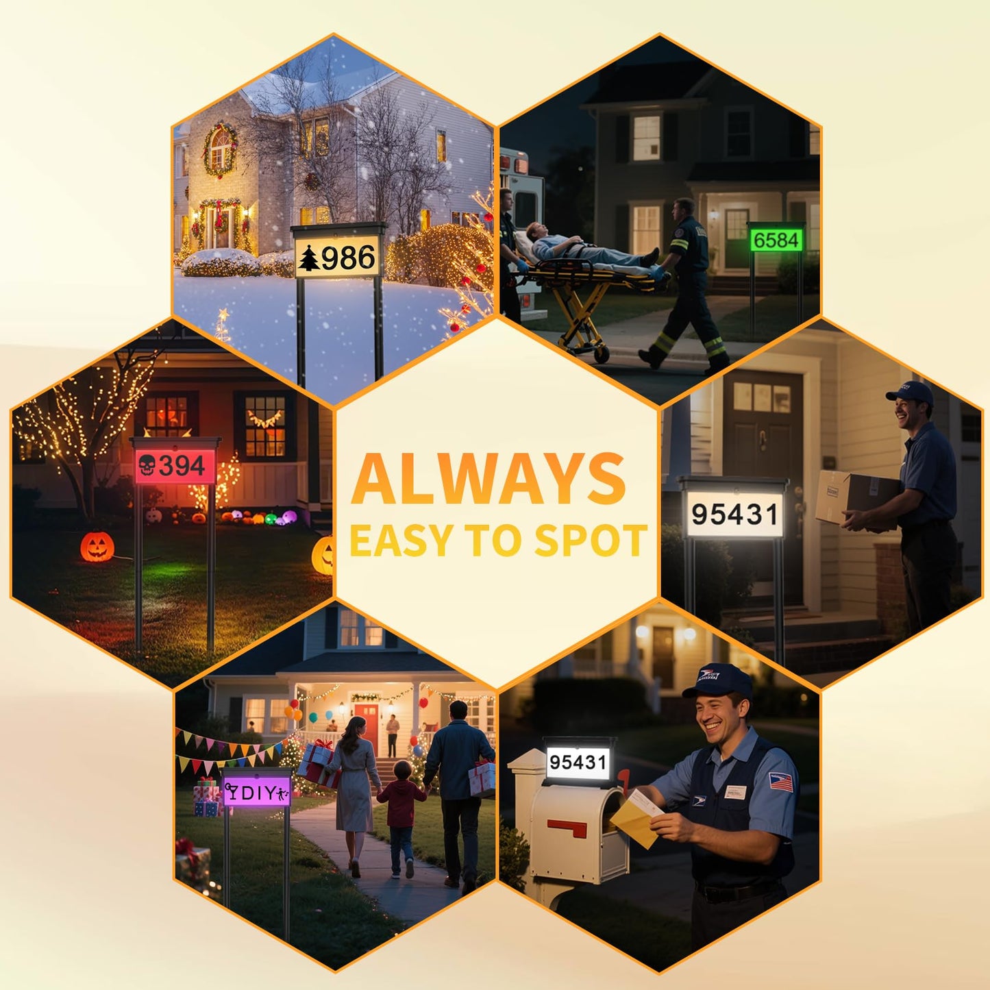 LumiZen Upgraded Solar Address Sign, House Numbers for Outside Double Side, 12-Color Modes Lighting Address Plaque Outdoor Waterproof, Illuminated LED Address Numbers with Stakes for Yard Home Mailbox