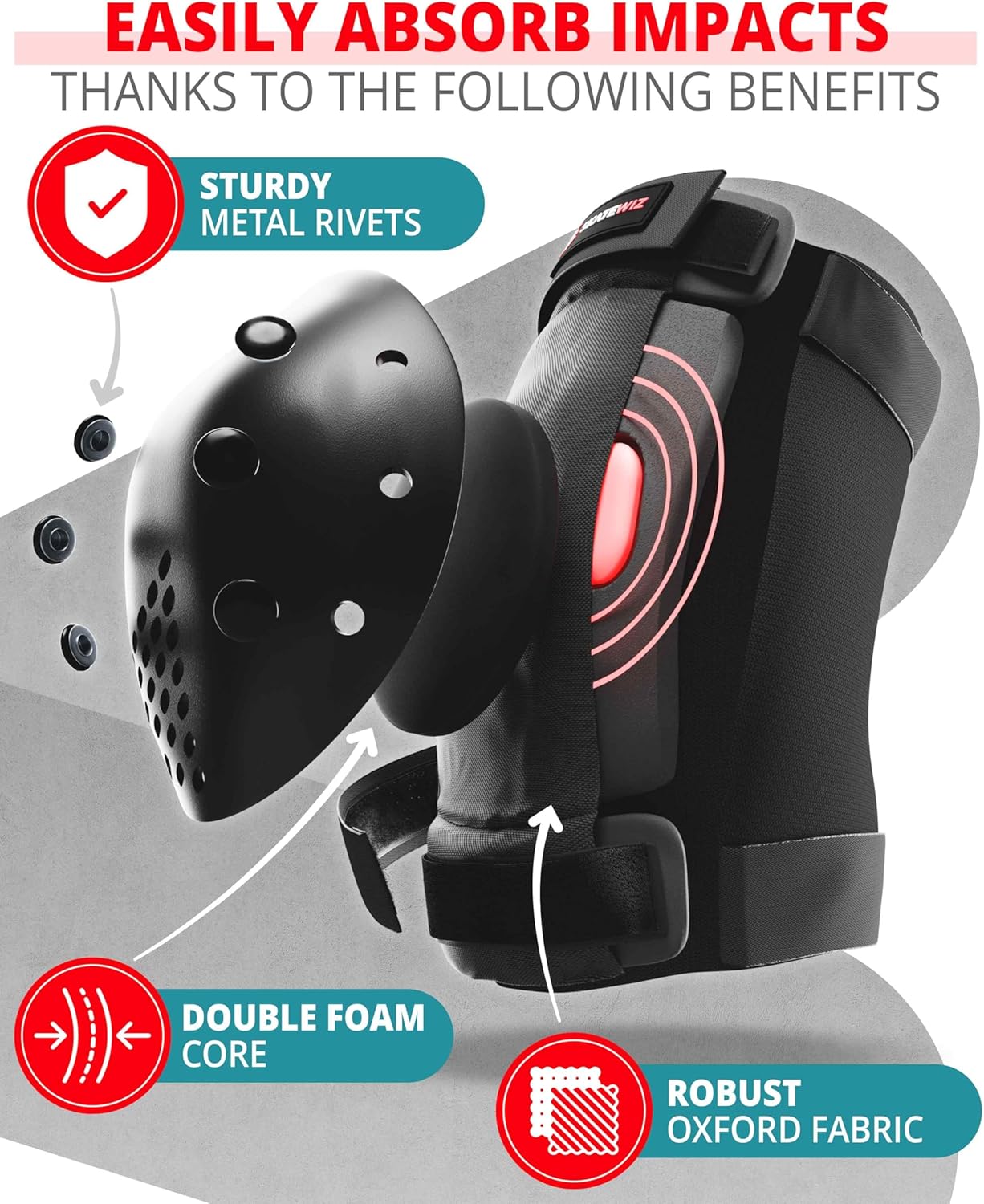 SKATEWIZ Skateboard Pads | Protective Gear Set for Kids & Adults - 6pc Roller Skate Pads with Wrist Guards