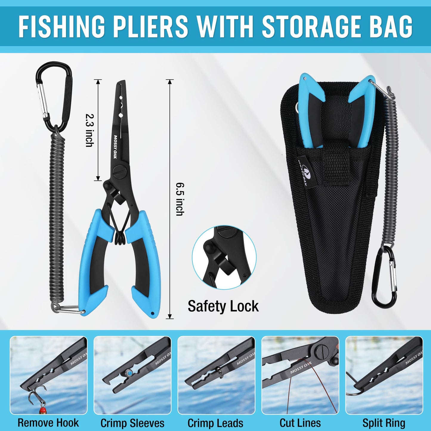 Mossy Oak 6Pcs Fishing Tools Kit- Fishing Plier, Fish Fillet Knife, Fish Lip Gripper, Hook Remover, Digital Fish Scale, Line Snip, Fly Fishing Retractor, with Sheath Lanyard, Fishing Gifts for Men