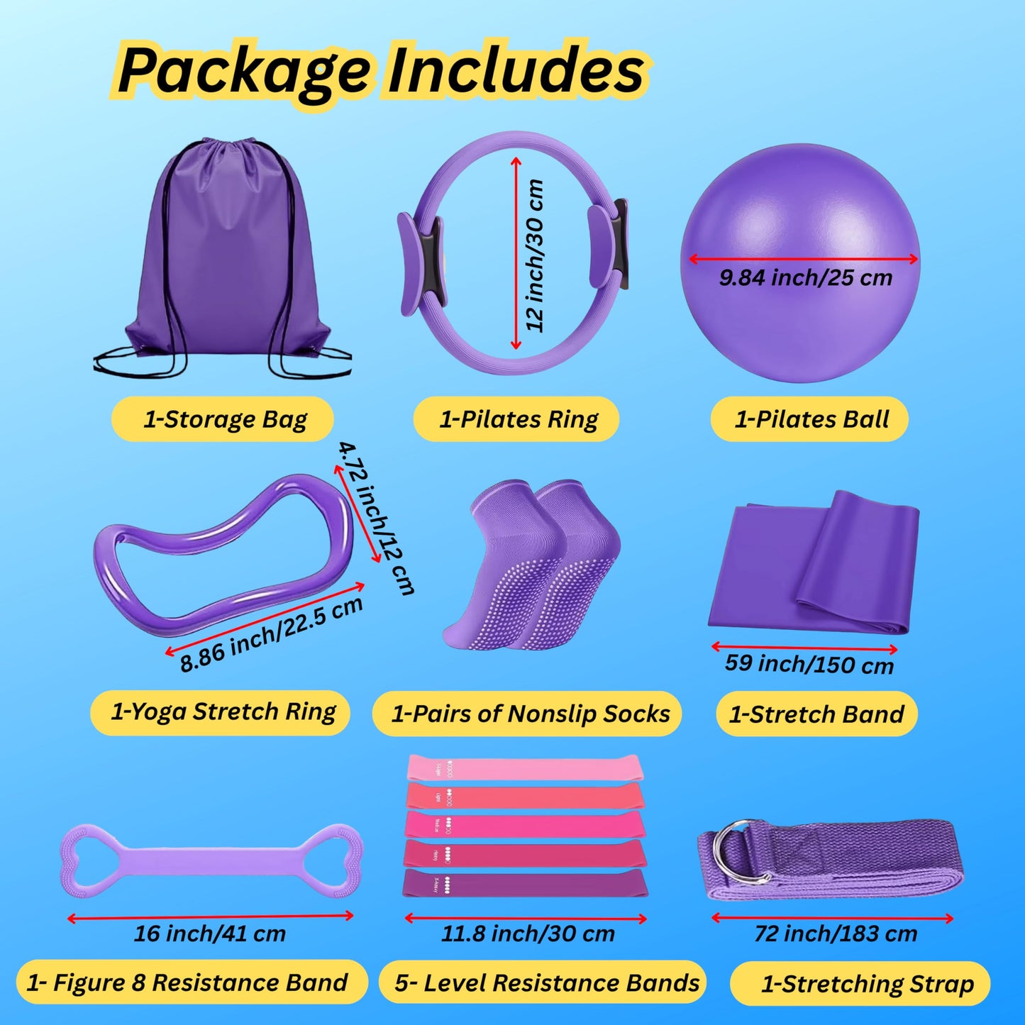 Mjhluxe Pilates Kit for Home Workouts, 13-Pcs Pilates Essentials Kit with Ring and Ball Set, Resistance Bands, Home Pilates Equipment for Women, Starter Workout Kit for Beginners