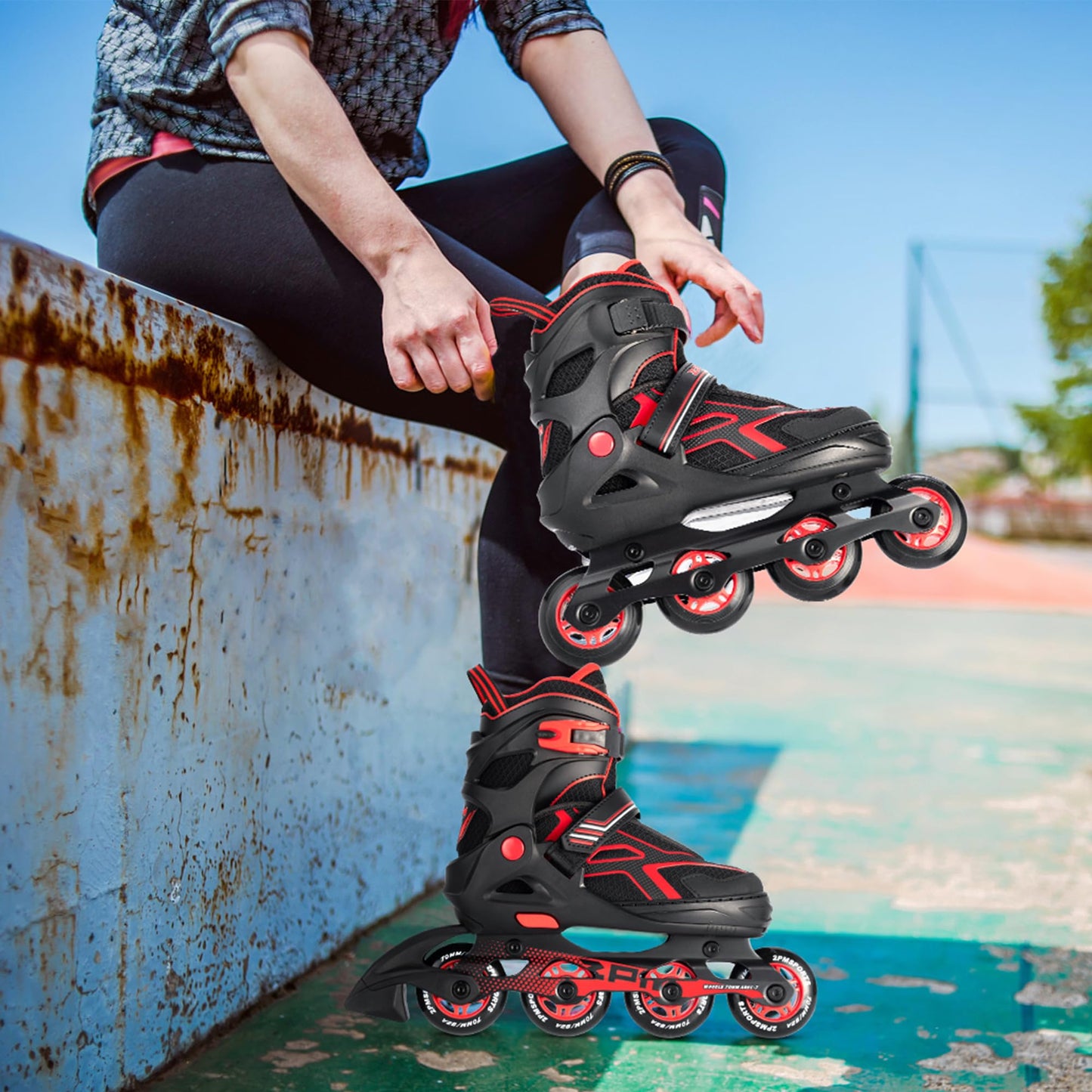 2PM SPORTS Torinx Green Boys Adjustable Inline Skates, Fun Beginner Roller Skates for Kids, Youth, Girls, Men and Women (Red, Medium - Big Kid (1-4 US))