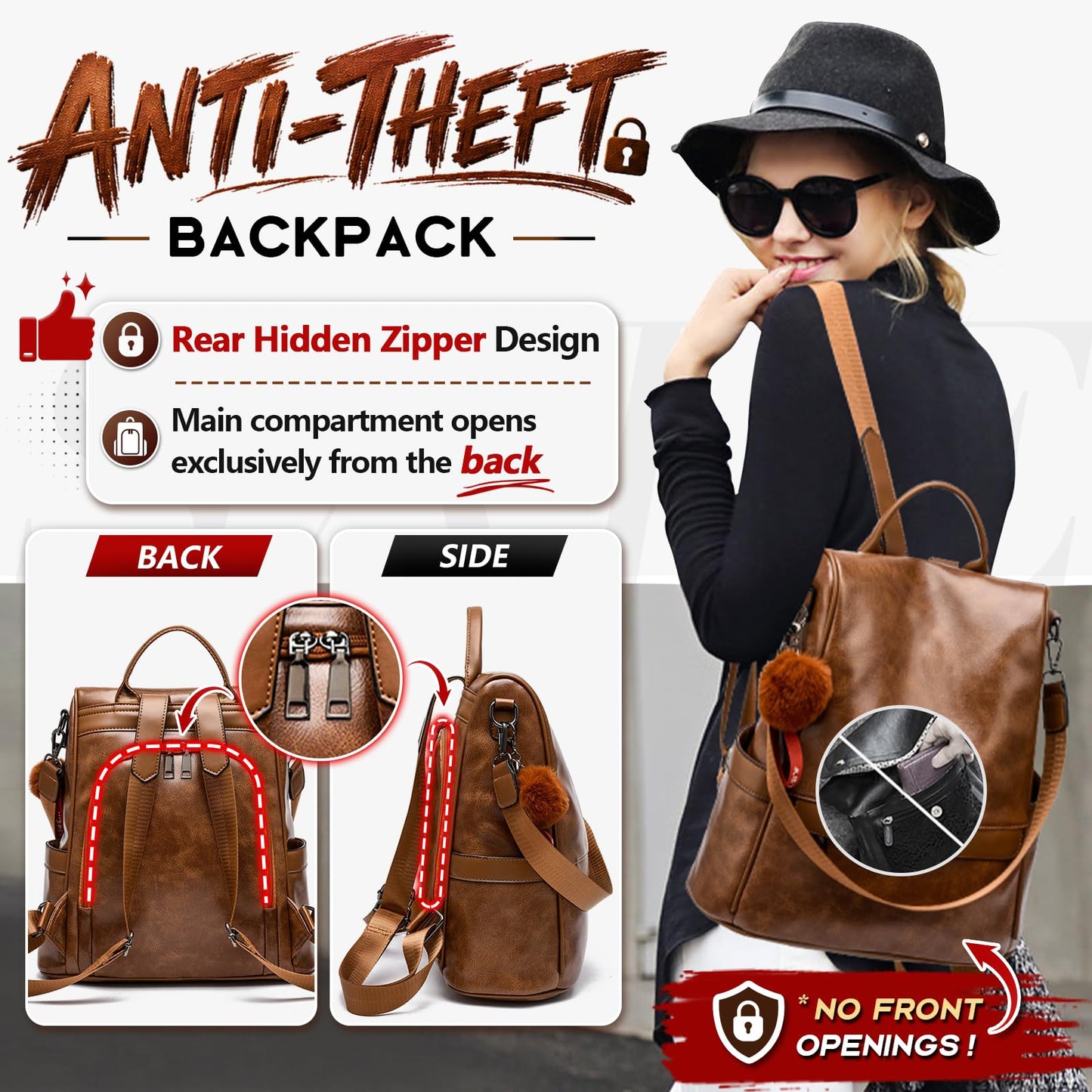 CHERUTY Women Backpack Purse PU Leather Anti-theft Casual Shoulder Bag Fashion Ladies Satchel Bags(Tan)