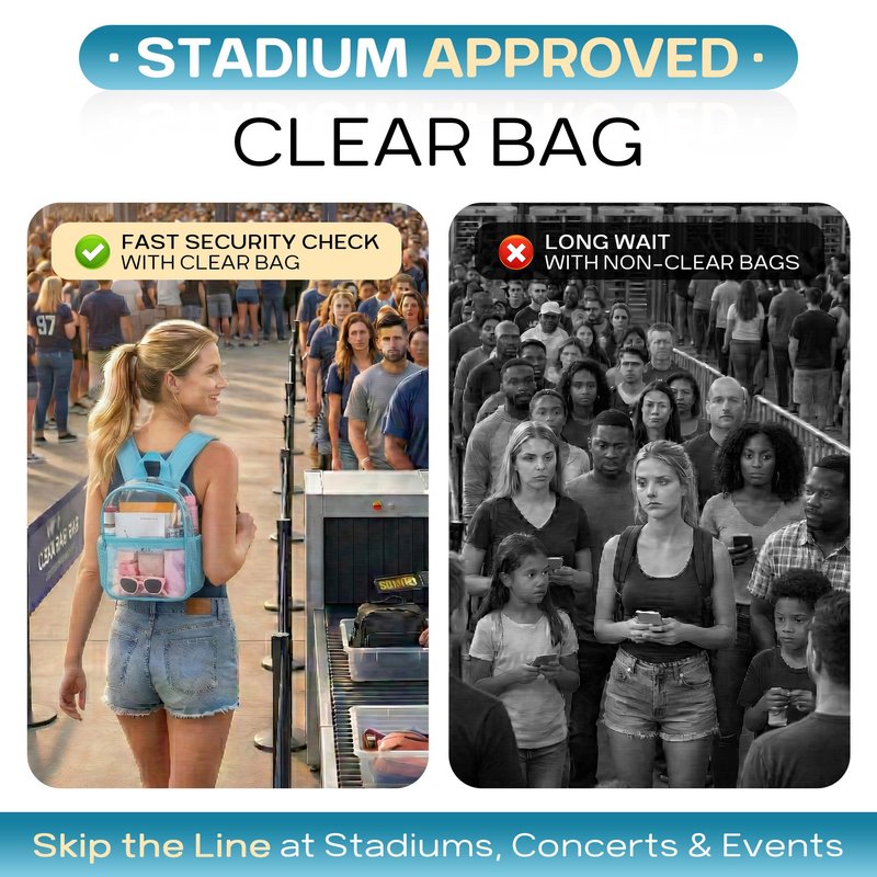 Oraben Clear Backpack for Stadium Events, Stadium Approved 12 x 6 x 11, Small Clear Backpack for Concerts School Works, Fast Security Check, Waterproof PVC, Adjustable Straps, Women Men
