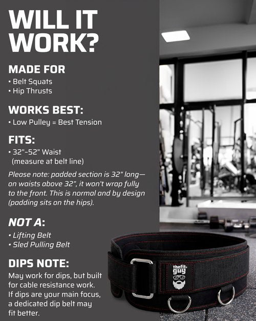 THEFITGUY Multi-Attachment Belt for Cable Machine and Smart Home Gym Squats and Hip Thrusts, 5 Attachment Points for Optimal Weight Distribution, 2 Straps (40” & 27”) and 3 Metal Snap Hooks Included